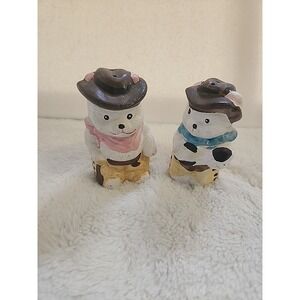 Vintage Cowboy & Cowgirl‎ Bears Salt & Pepper Shaker Set